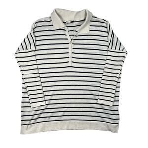 Tuckernuck Clayton Knit Polo Sweater Sz M/L Ivory Navy Nautical Stripe Pullover